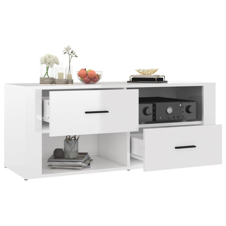 Tv-meubel 100x35x40 cm bewerkt hout hoogglans wit MeubelReus