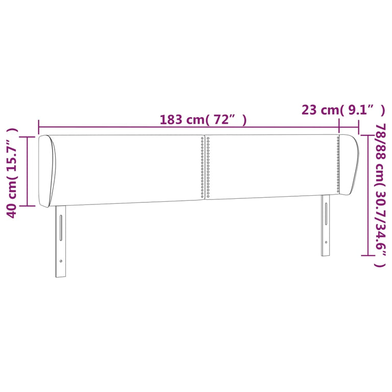 Hoofdbord met randen 183x23x78/88 cm stof zwart