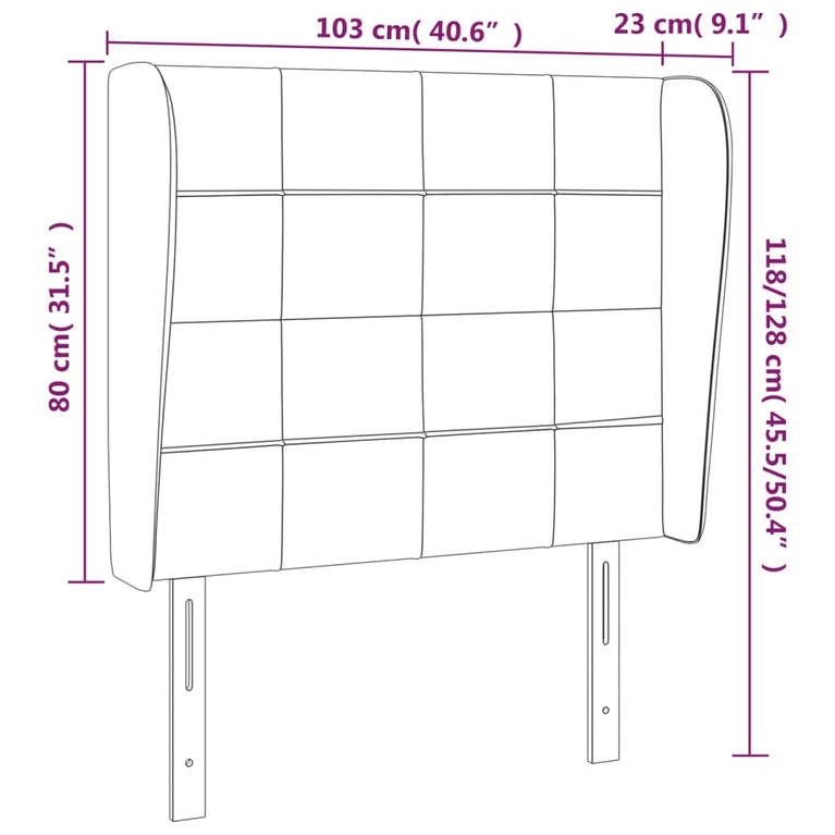 Hoofdbord met randen 103x23x118/128 cm fluweel donkergroen
