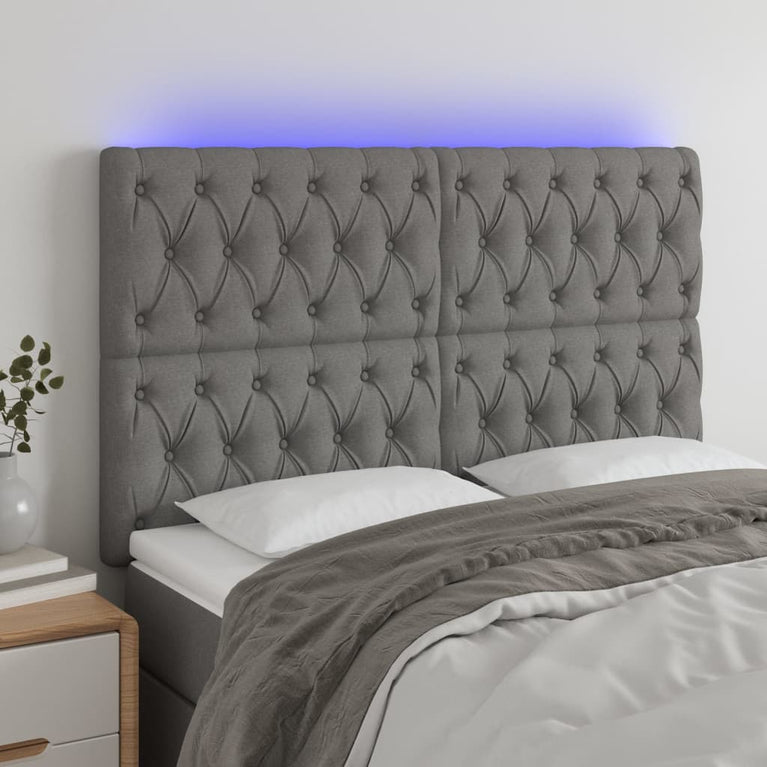 Hoofdbord LED 144x7x118/128 cm stof donkergrijs