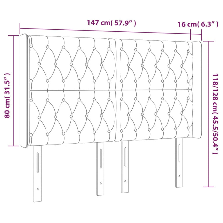 Hoofdbord LED 147x16x118/128 cm stof donkergrijs