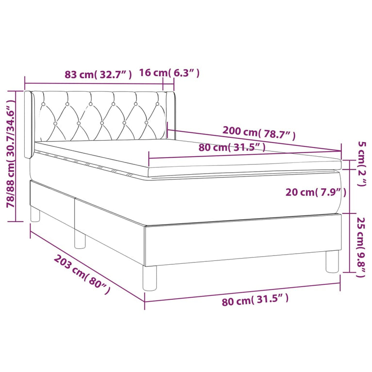 Boxspring met matras stof donkergrijs 80x200 cm