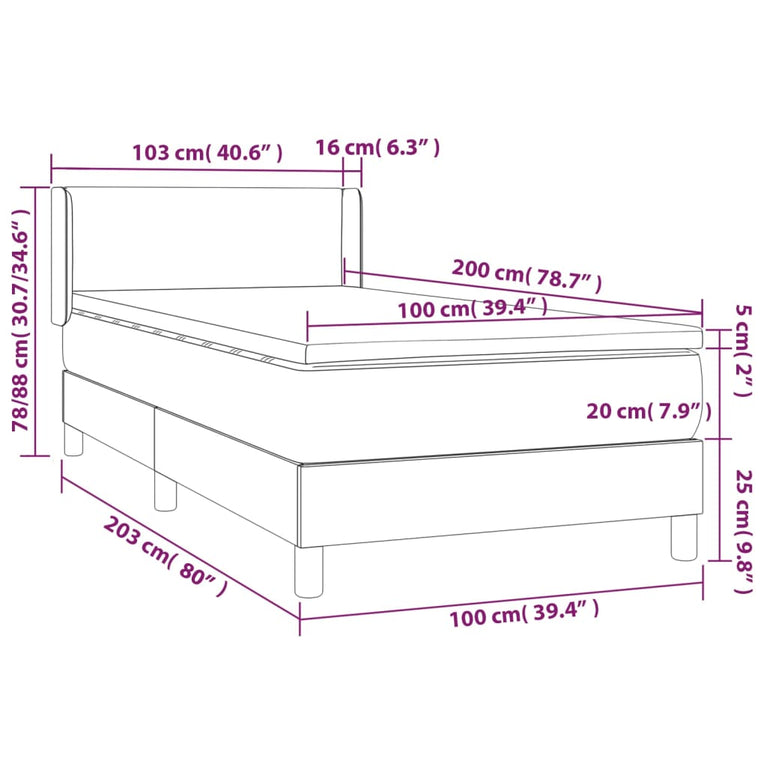 Boxspring met matras stof blauw 100x200 cm