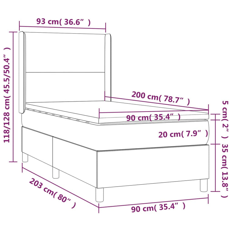 Boxspring met matras en LED stof donkerbruin 80x200 cm
