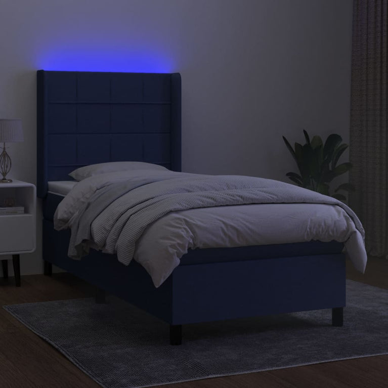 Boxspring met matras en LED stof blauw 100x200 cm