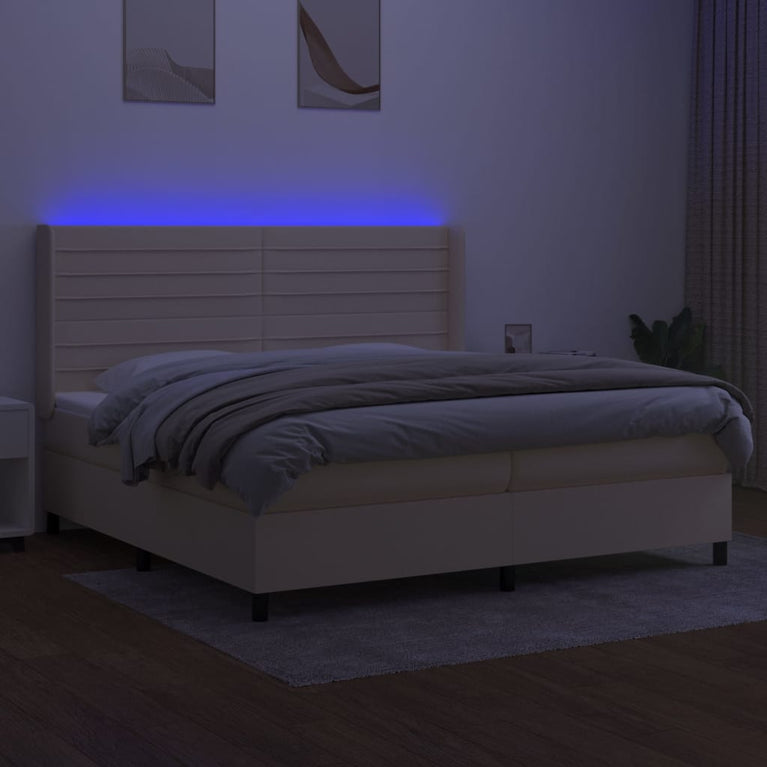 Boxspring met matras en LED stof crèmekleurig 200x200 cm