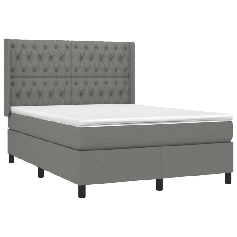 Boxspring met matras en LED stof donkergrijs 140x190 cm