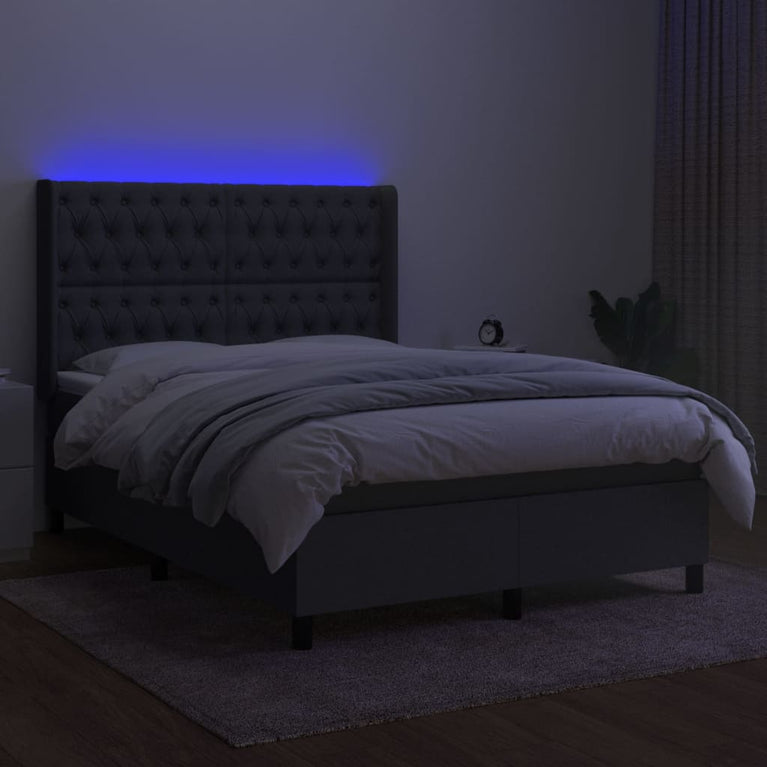 Boxspring met matras en LED stof donkergrijs 140x200 cm