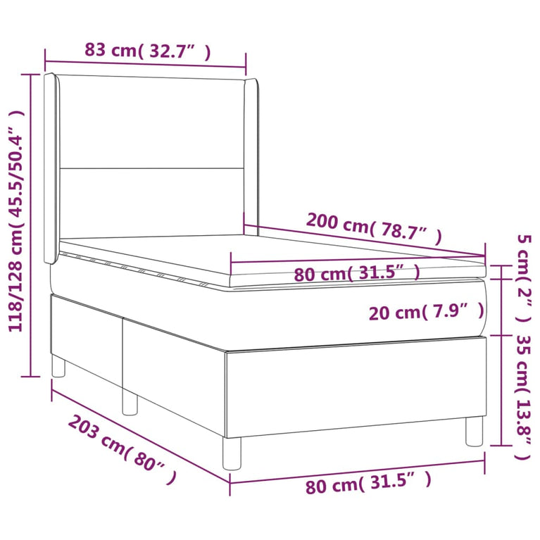 Boxspring met matras en LED stof donkerbruin 80x200 cm
