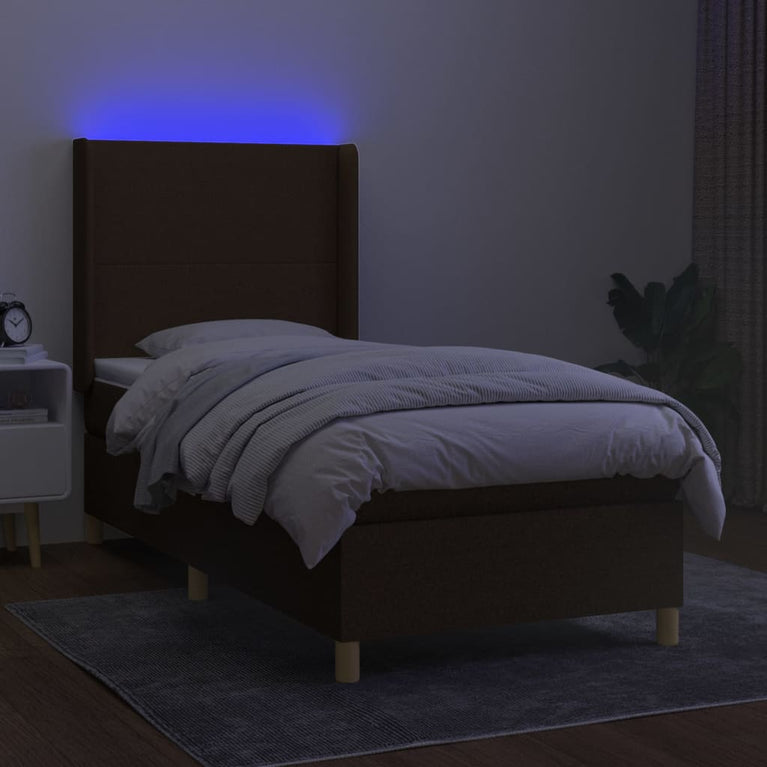 Boxspring met matras en LED stof donkerbruin 80x200 cm