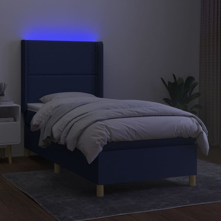 Boxspring met matras en LED stof blauw 100x200 cm