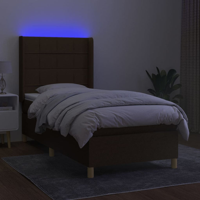 Boxspring met matras en LED stof donkerbruin 80x200 cm