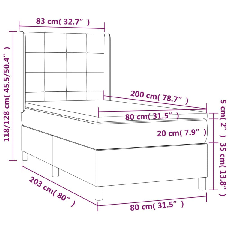 Boxspring met matras en LED stof donkerbruin 80x200 cm