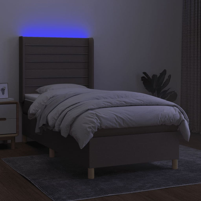 Boxspring met matras en LED stof taupe 100x200 cm