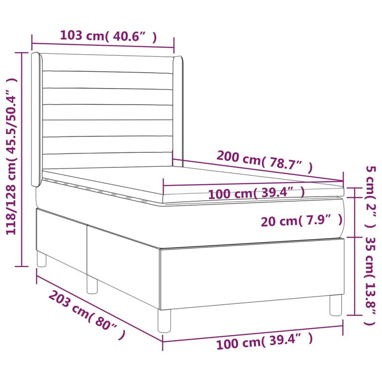 Boxspring met matras en LED stof taupe 100x200 cm