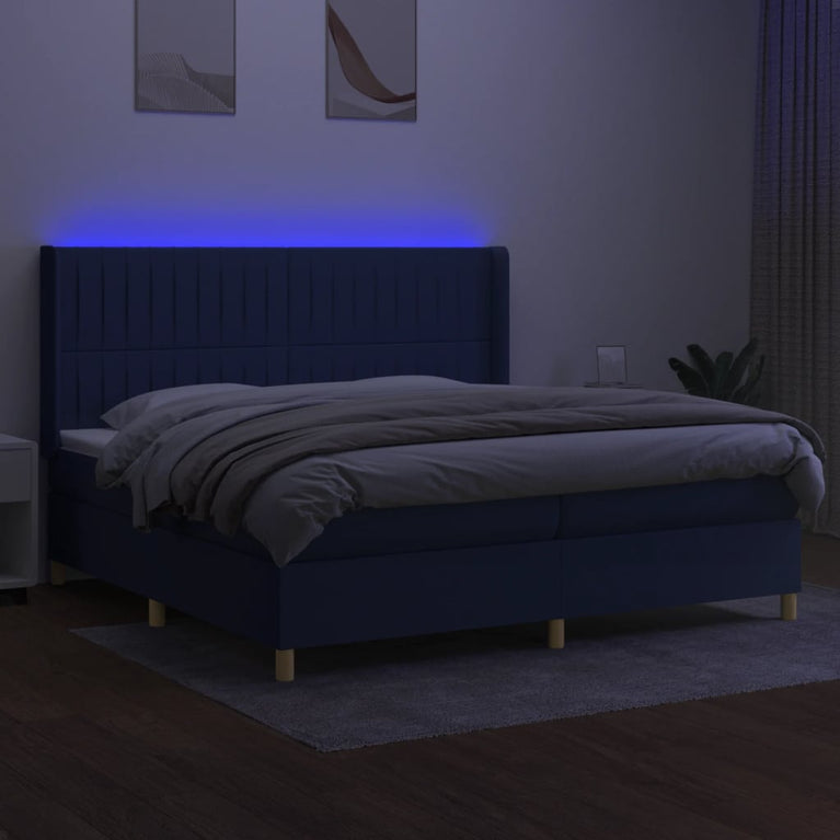 Boxspring met matras en LED stof blauw 200x200 cm