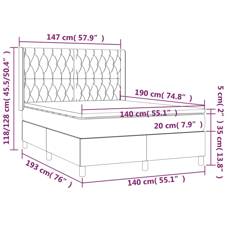 Boxspring met matras en LED stof donkergrijs 140x190 cm