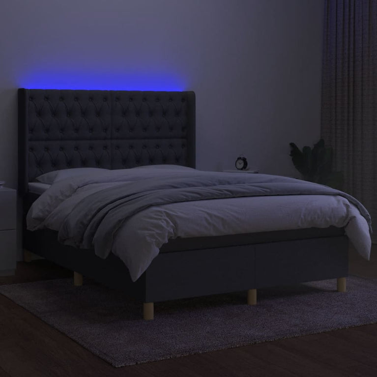 Boxspring met matras en LED stof donkergrijs 140x200 cm