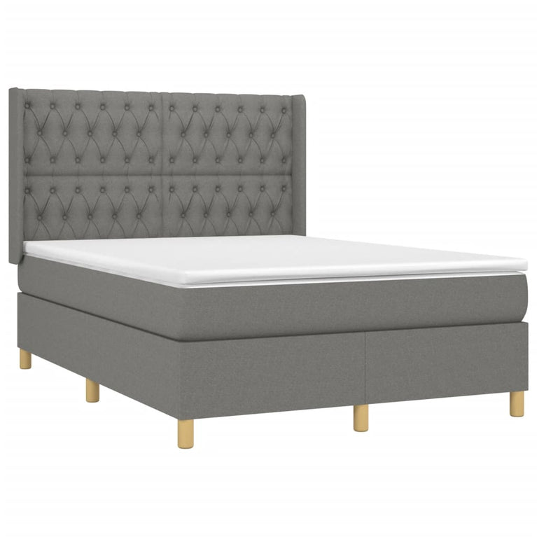 Boxspring met matras en LED stof donkergrijs 140x200 cm