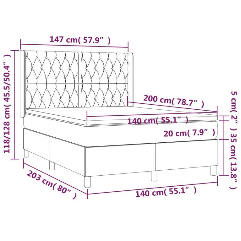 Boxspring met matras en LED stof donkergrijs 140x200 cm