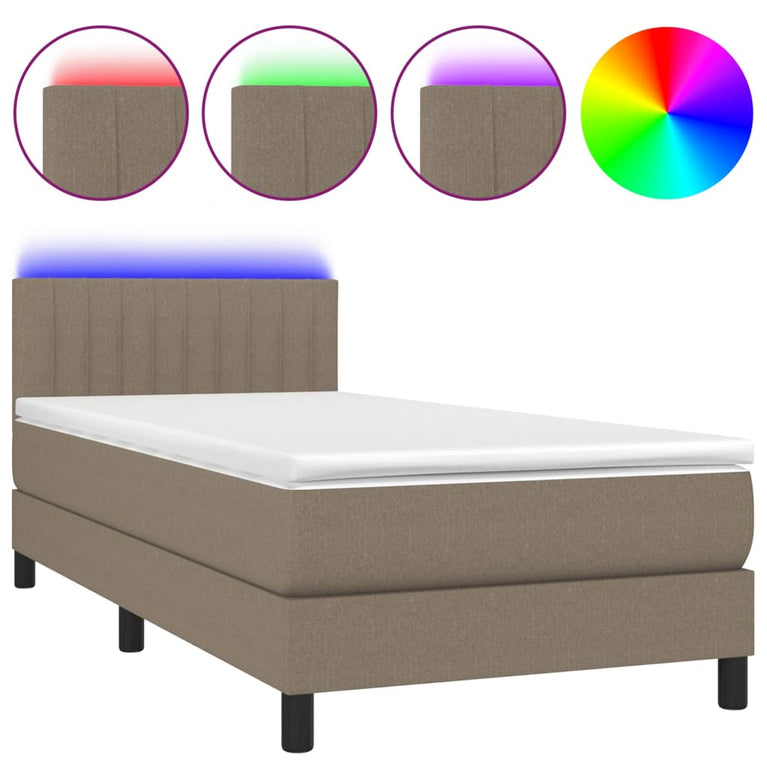 Boxspring met matras en LED stof taupe 100x200 cm