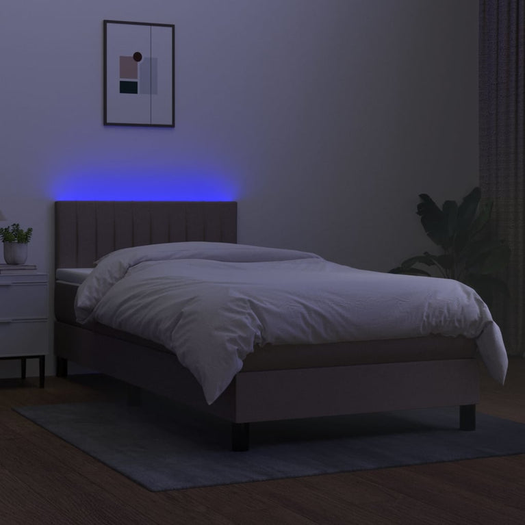Boxspring met matras en LED stof taupe 100x200 cm