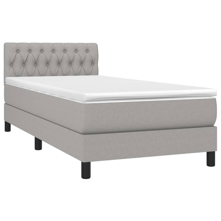 Boxspring met matras en LED stof lichtgrijs 90x200 cm