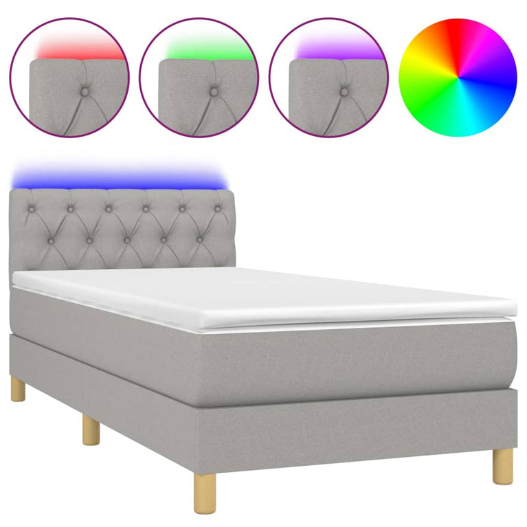 Boxspring met matras en LED stof lichtgrijs 80x200 cm