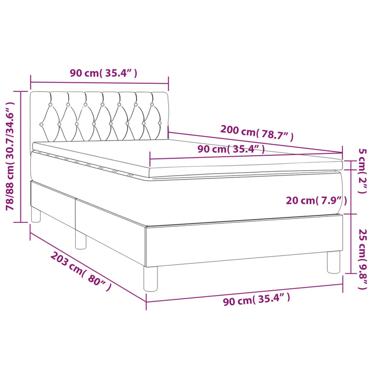 Boxspring met matras en LED stof lichtgrijs 90x200 cm