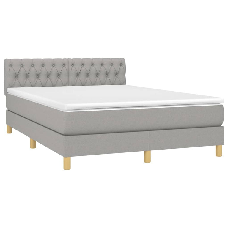 Boxspring met matras en LED stof lichtgrijs 140x190 cm
