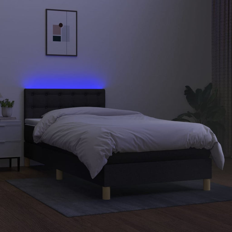 Boxspring met matras en LED stof zwart 80x200 cm
