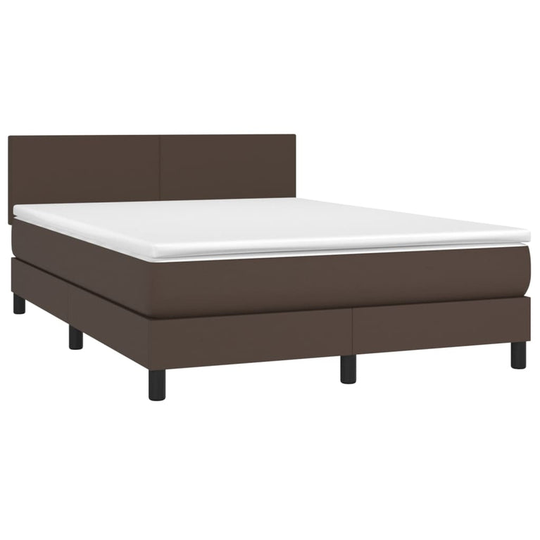 Boxspring met matras en LED kunstleer bruin 140x200 cm