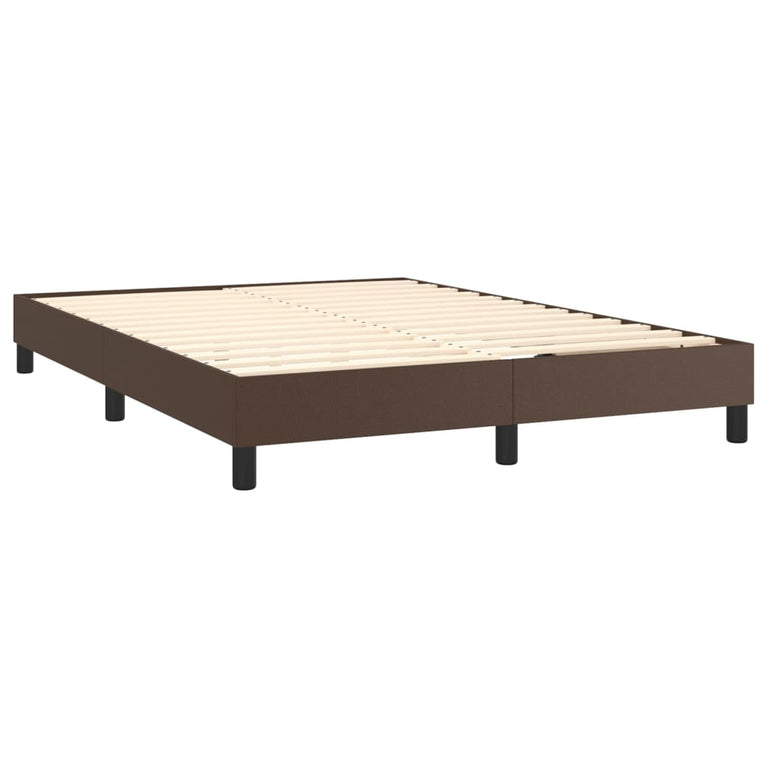 Boxspring met matras en LED kunstleer bruin 140x200 cm