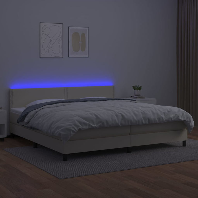 Boxspring met matras en LED kunstleer crèmekleurig 200x200 cm