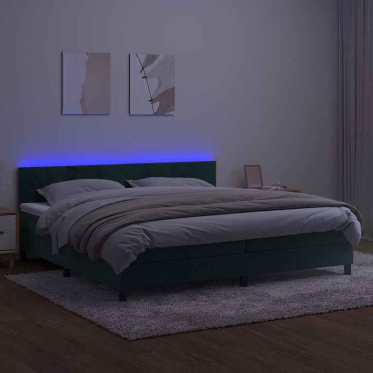 Boxspring met matras en LED fluweel donkergroen 200x200 cm