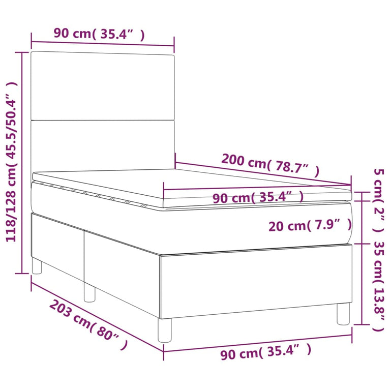Boxspring met matras en LED stof donkerbruin 80x200 cm