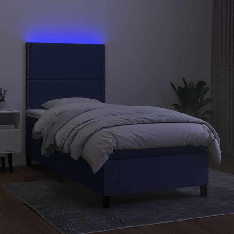 Boxspring met matras en LED stof blauw 100x200 cm