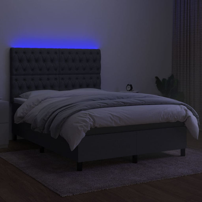 Boxspring met matras en LED stof donkergrijs 140x200 cm