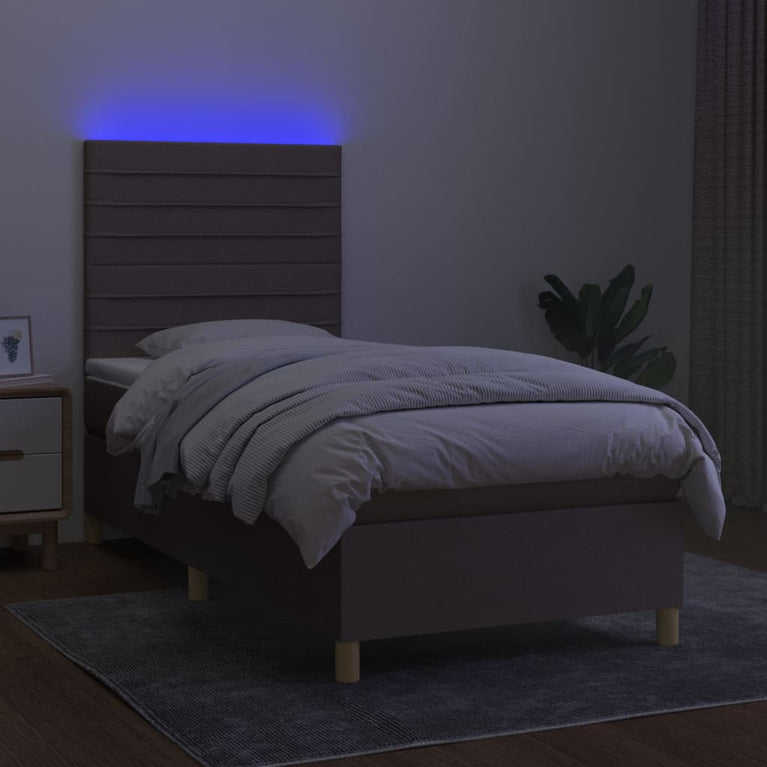 Boxspring met matras en LED stof taupe 100x200 cm