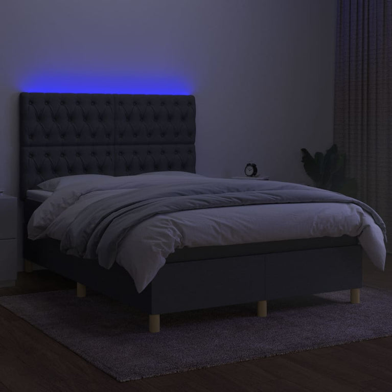 Boxspring met matras en LED stof donkergrijs 140x200 cm
