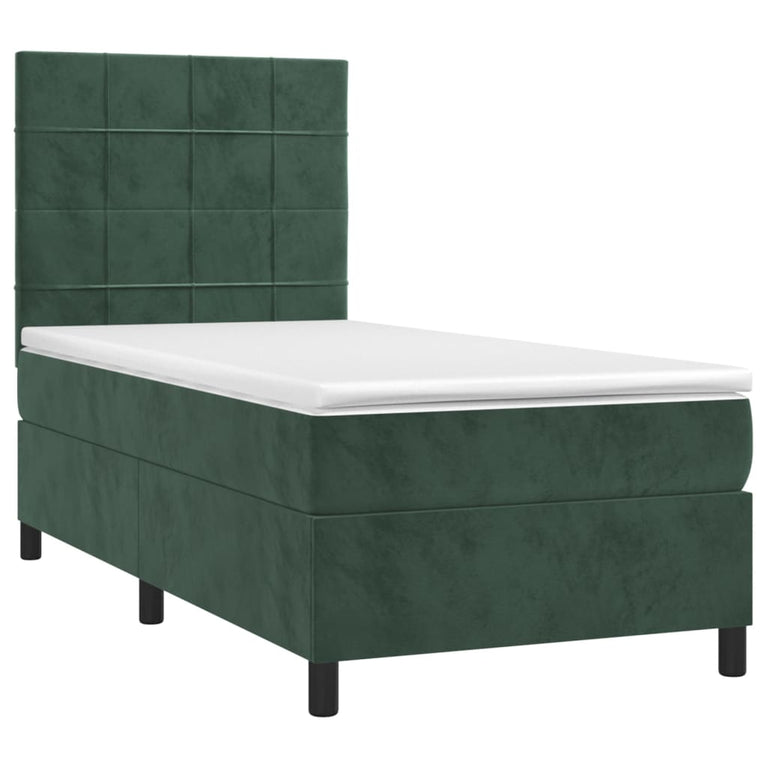 Boxspring met matras en LED fluweel donkergroen 100x200 cm
