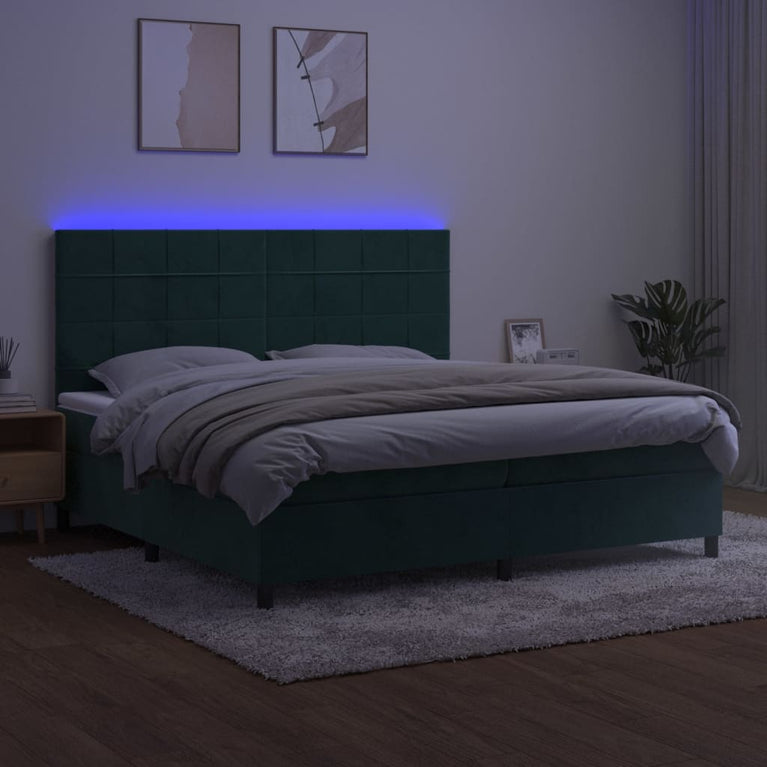 Boxspring met matras en LED fluweel donkergroen 200x200 cm