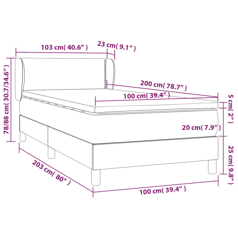 Boxspring met matras stof blauw 100x200 cm