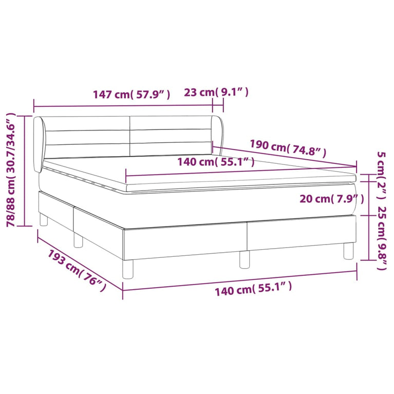 Boxspring met matras stof donkerbruin 140x190 cm