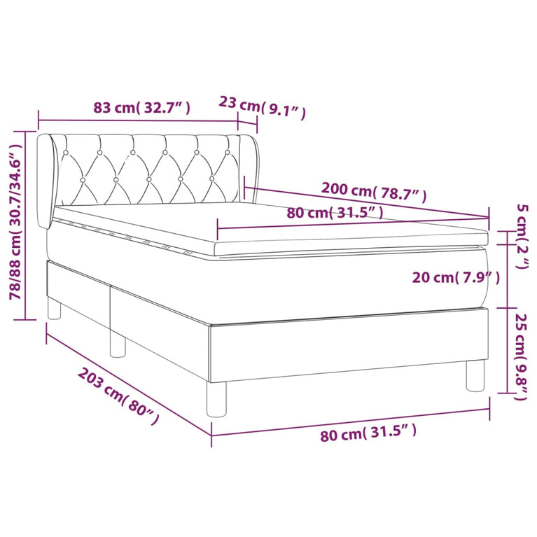 Boxspring met matras stof lichtgrijs 80x200 cm