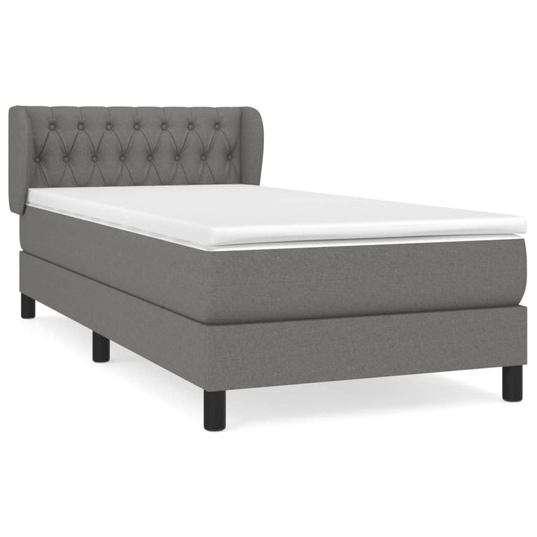 Boxspring met matras stof donkergrijs 90x200 cm
