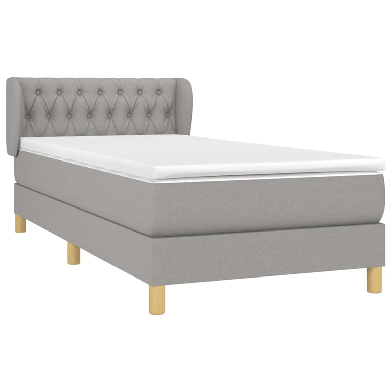 Boxspring met matras stof lichtgrijs 90x200 cm