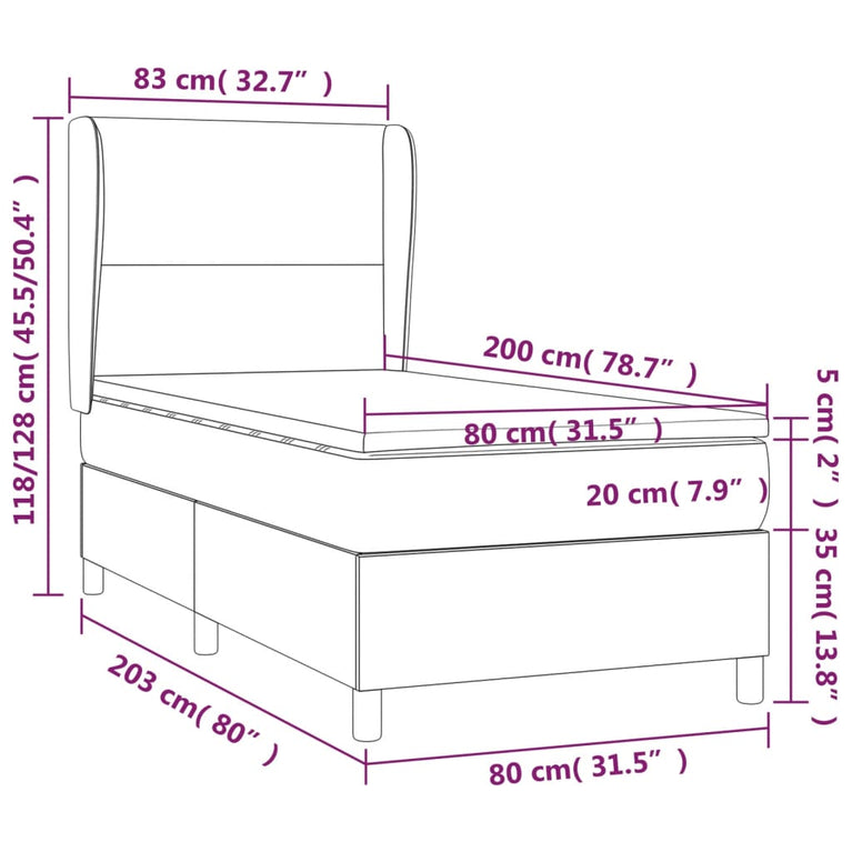 Boxspring met matras stof donkerbruin 80x200 cm