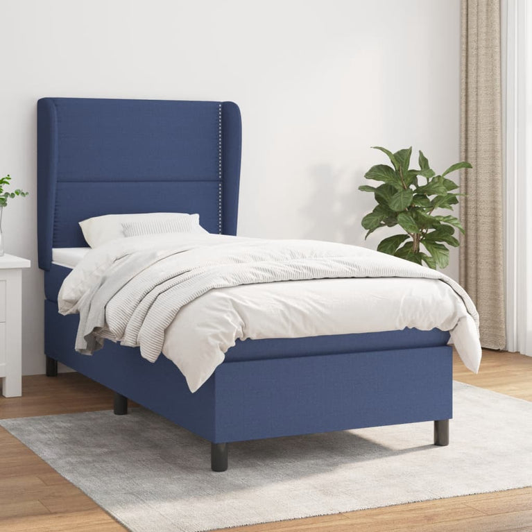 Boxspring met matras stof blauw 100x200 cm