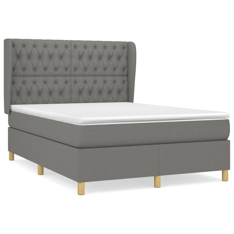 Boxspring met matras stof donkergrijs 140x200 cm